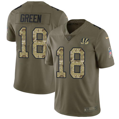 Nike Bengals #18 A.J. Green Olive/Camo Men's Stitched NFL Limited Salute To Service Jersey